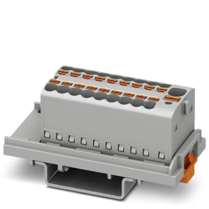 Phoenix Contact Finger-Safe Power Distribution Block; PTFIX 4/18X1.5-NS35 GY; 17.5A; 19-Pole; Push-In Terminals; 1/1 Line/Load Terminal Openings; DIN Rail - Crosswise Mount